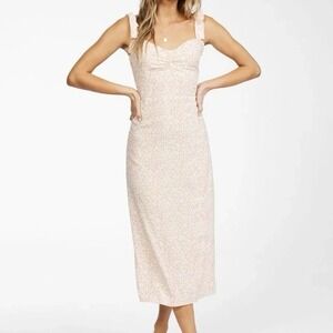 Billabong Amor Midi Dress Size Medium Smocked Sundress Pink Floral Shoulder Ties